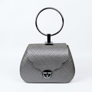 Silver Leather Bag| Weaved Pattern Stamped