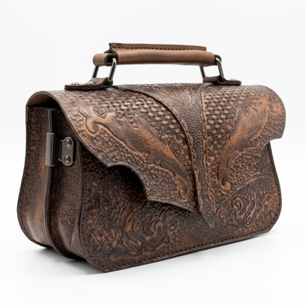 "Heritage Bloom" Hand-Carved Genuine Leather Satchel - Vintage Gradient Brown