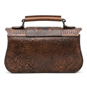 "Heritage Bloom" Hand-Carved Genuine Leather Satchel - Vintage Gradient Brown - Image 4
