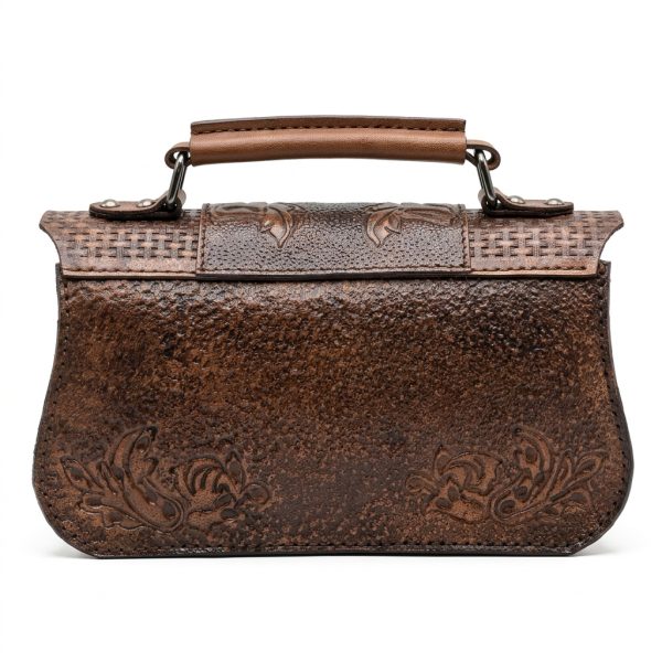 "Heritage Bloom" Hand-Carved Genuine Leather Satchel - Vintage Gradient Brown