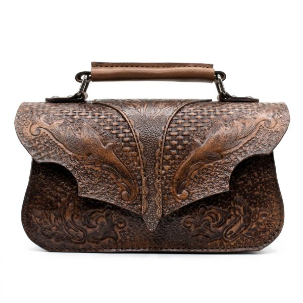 "Heritage Bloom" Hand-Carved Genuine Leather Satchel - Vintage Gradient Brown
