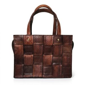 Weaved Checkered Genuine Leather Bag