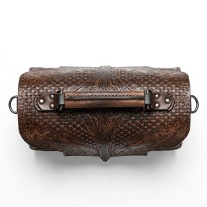 "Heritage Bloom" Hand-Carved Genuine Leather Satchel - Vintage Gradient Brown - Image 5