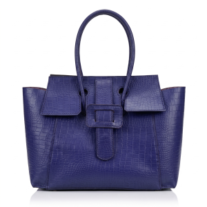 Royal Indigo Croc-Embossed Leather Structured Tote Bag