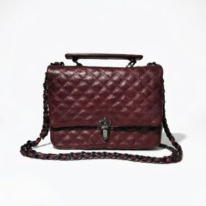 Elegant Burgundy Quilted Crinkle Leather Flap Bag