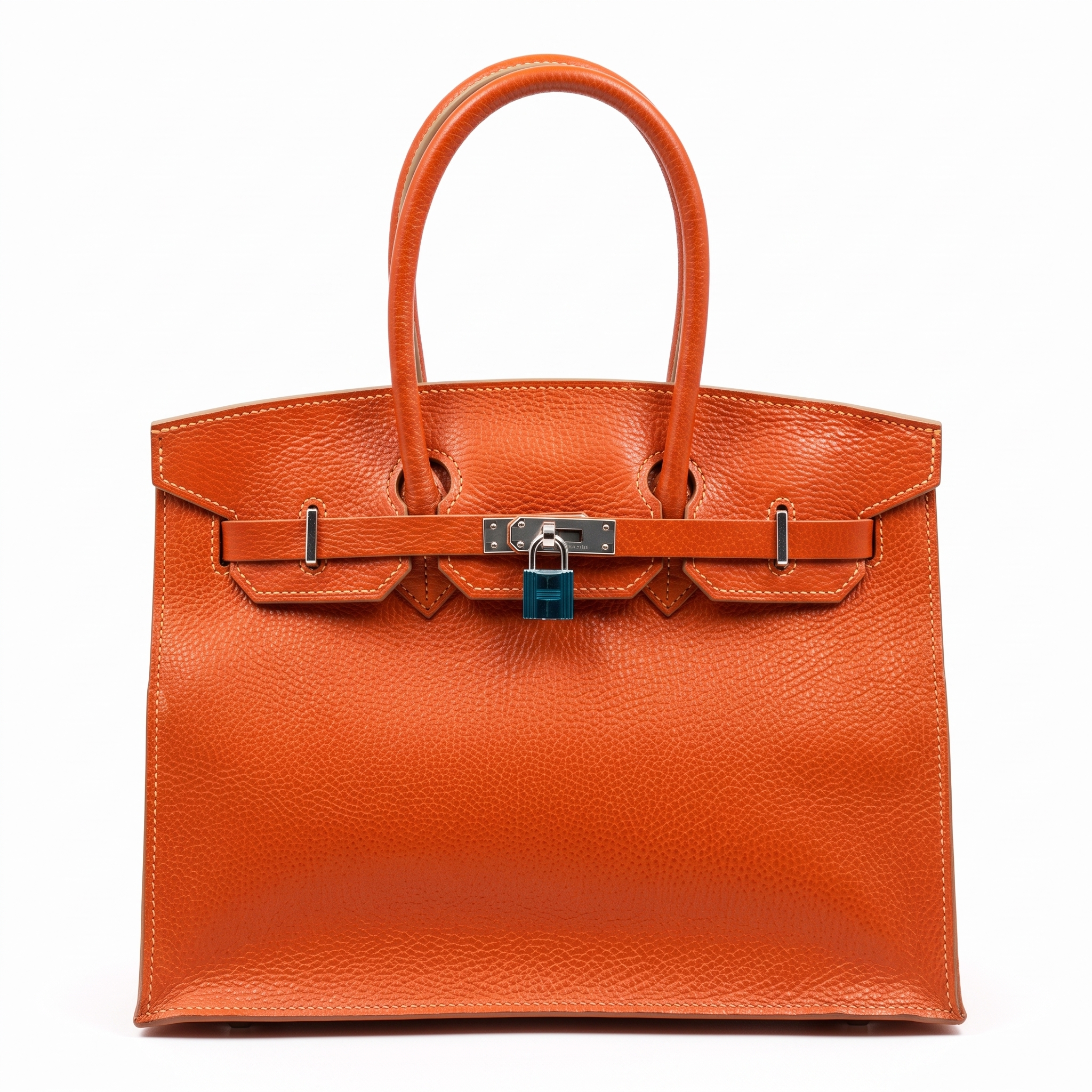 Luxurious Orange Pebbled Leather Top Handle Tote Bag