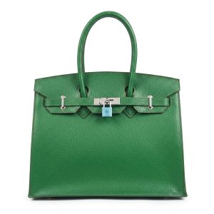 Elegant Emerald Green Pebbled Leather Top Handle Handbag