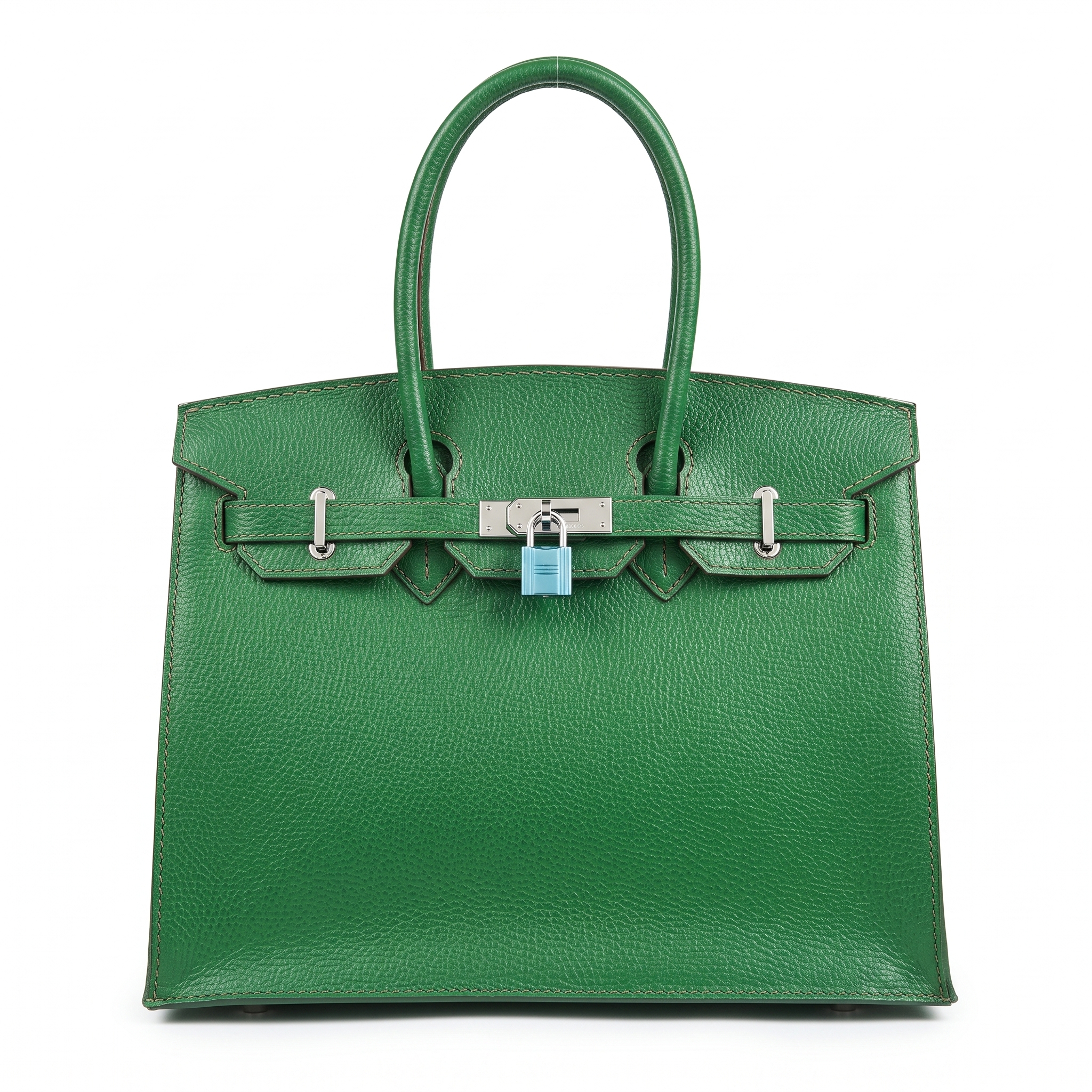 Elegant Emerald Green Pebbled Leather Top Handle Handbag
