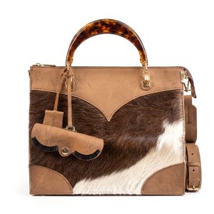 Luxurious Calf Hair and Tan Leather Top Handle Satchel