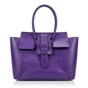 Royal Purple Croc-Embossed Leather Statement Tote