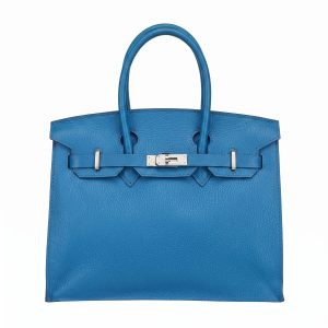 Luxurious Royal Blue Pebbled Leather Top Handle Tote Bag