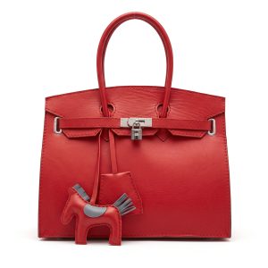 Elegant Crimson Red Leather Padlock Tote Bag