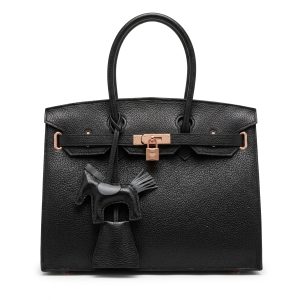 Elegant Black Pebbled Leather Padlock Tote Bag