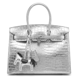 Elegant Metallic Silver Croc-Embossed Leather Tote Bag