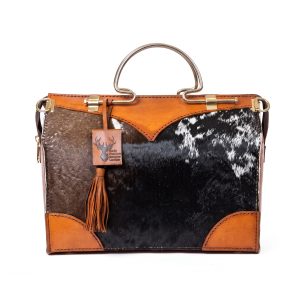 Rustic Luxe Cowhide and Smooth Leather Satchel Bag