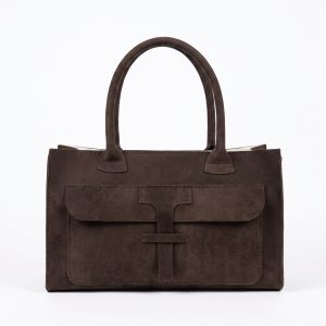 Elegant Chocolate Brown Suede Leather Tote Bag