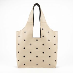 Elegant Cream Leather Grommet Tote Bag