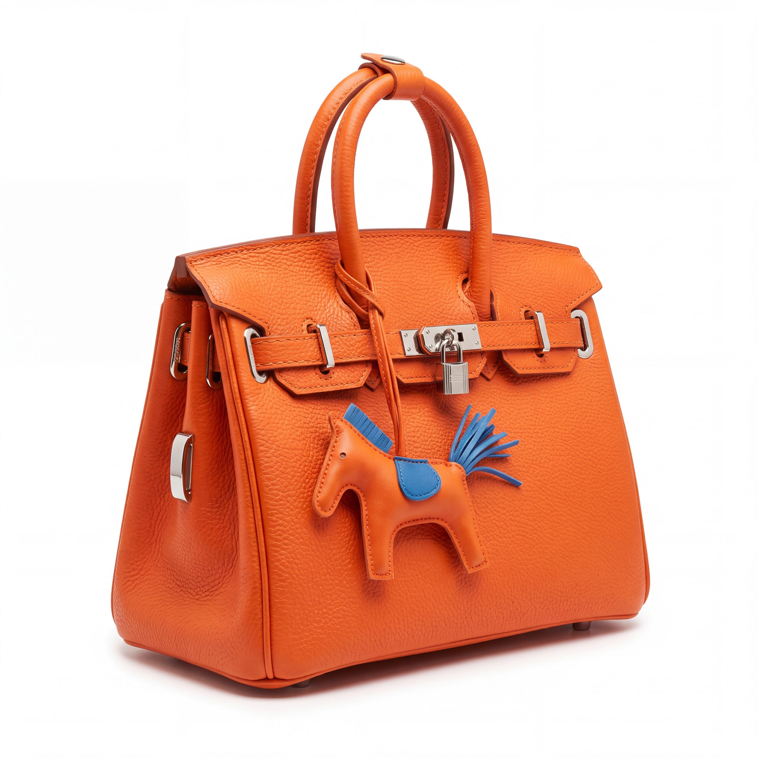 Elegant Vibrant Orange Pebbled Leather Padlock Tote Bag - Image 2