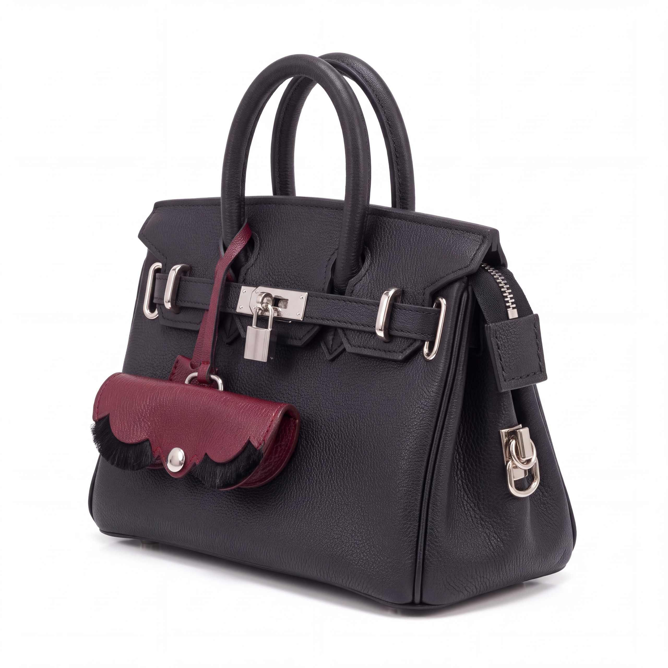 Elegant Black Pebbled Leather Padlock Tote Bag - Image 2