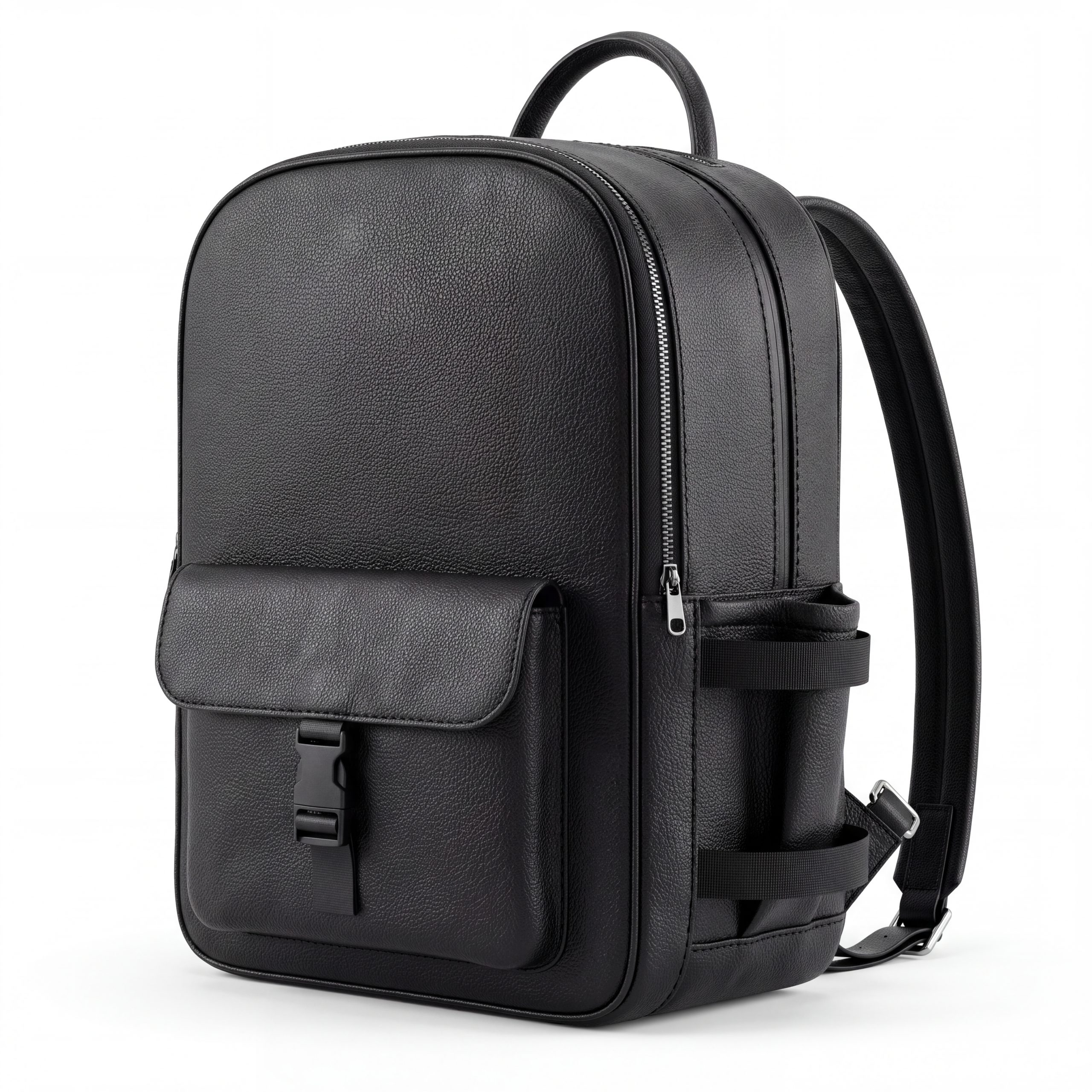 Sleek Black Pebbled Leather Urban Backpack - Image 5