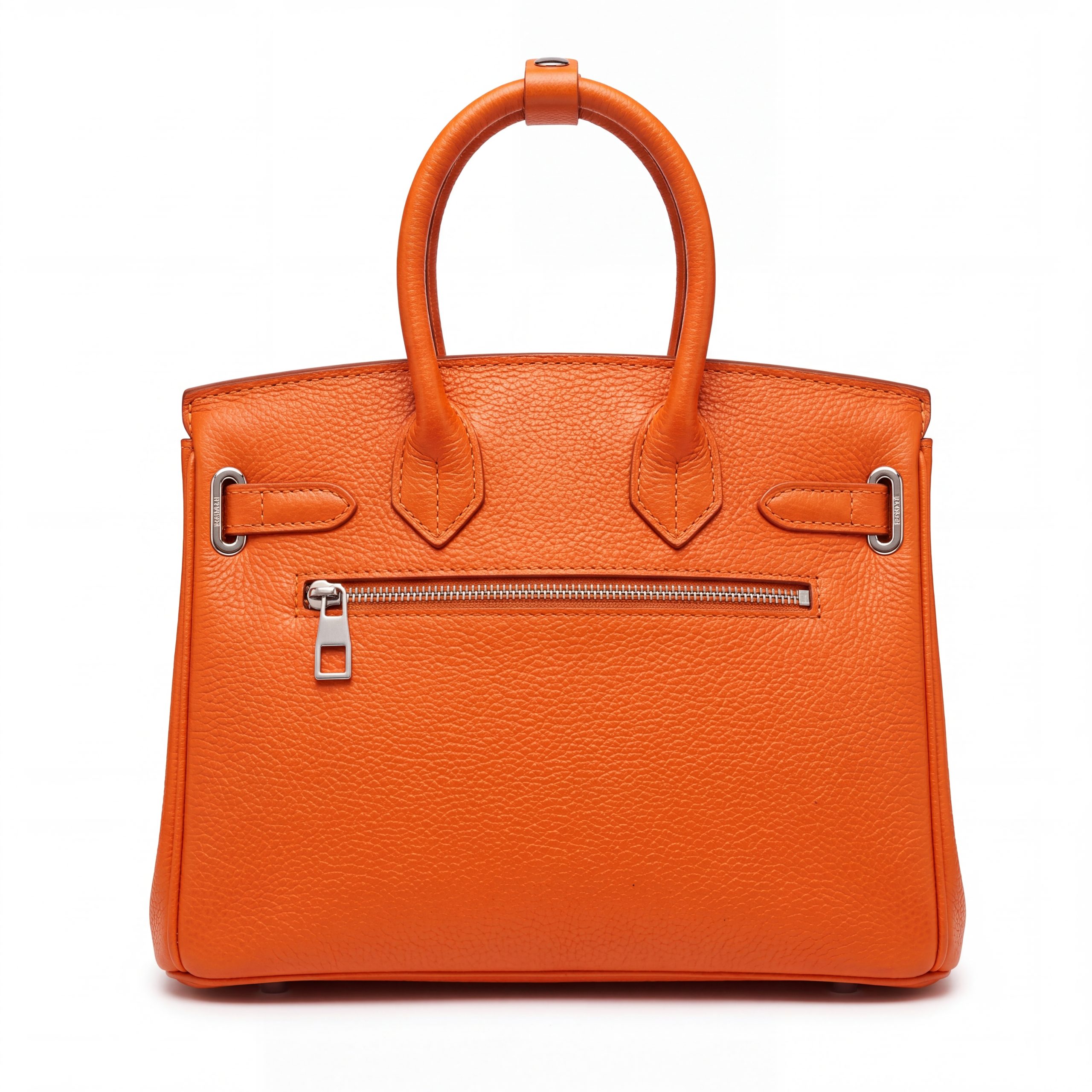 Elegant Vibrant Orange Pebbled Leather Padlock Tote Bag - Image 4