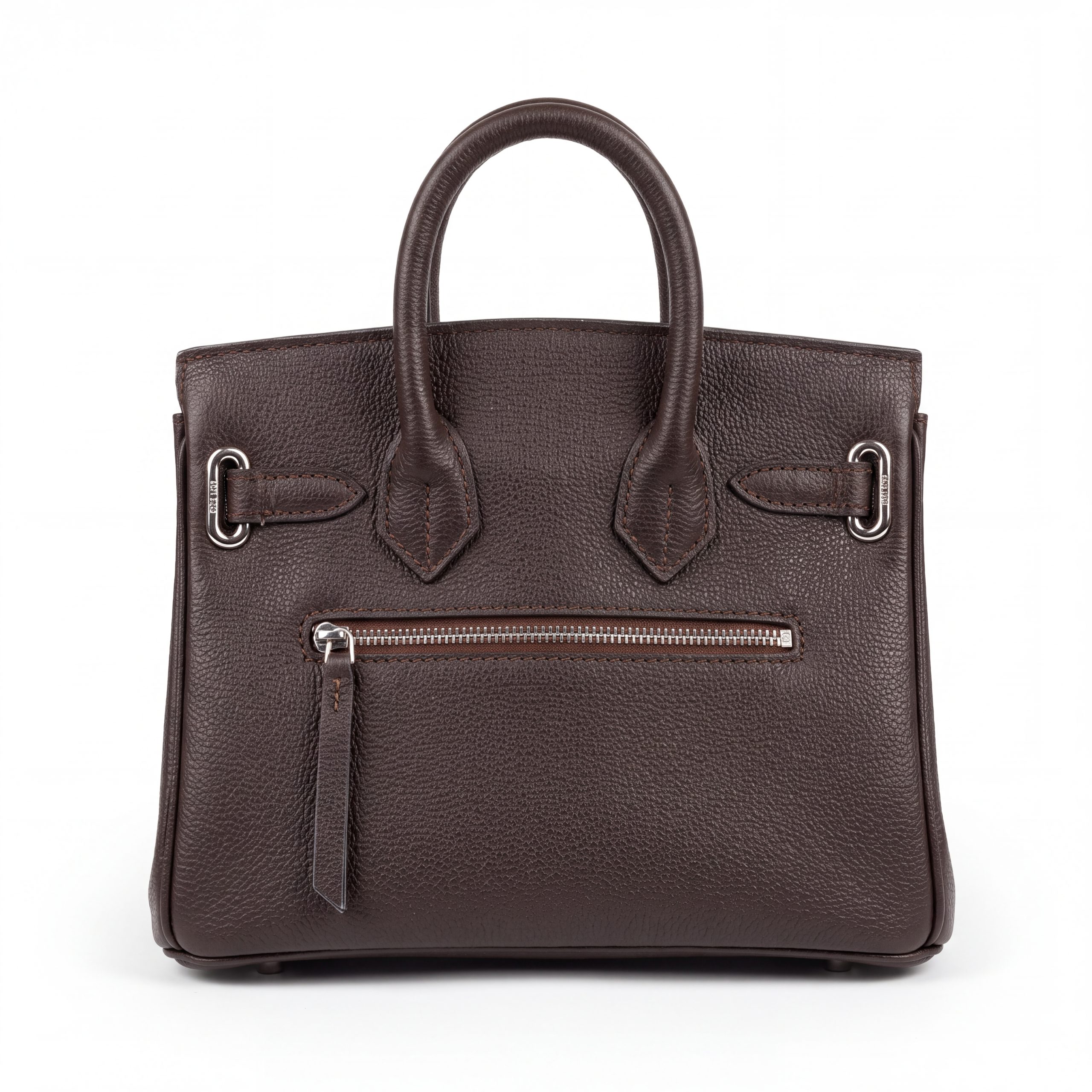 Elegant Chocolate Brown Pebbled Leather Tote Bag - Image 3