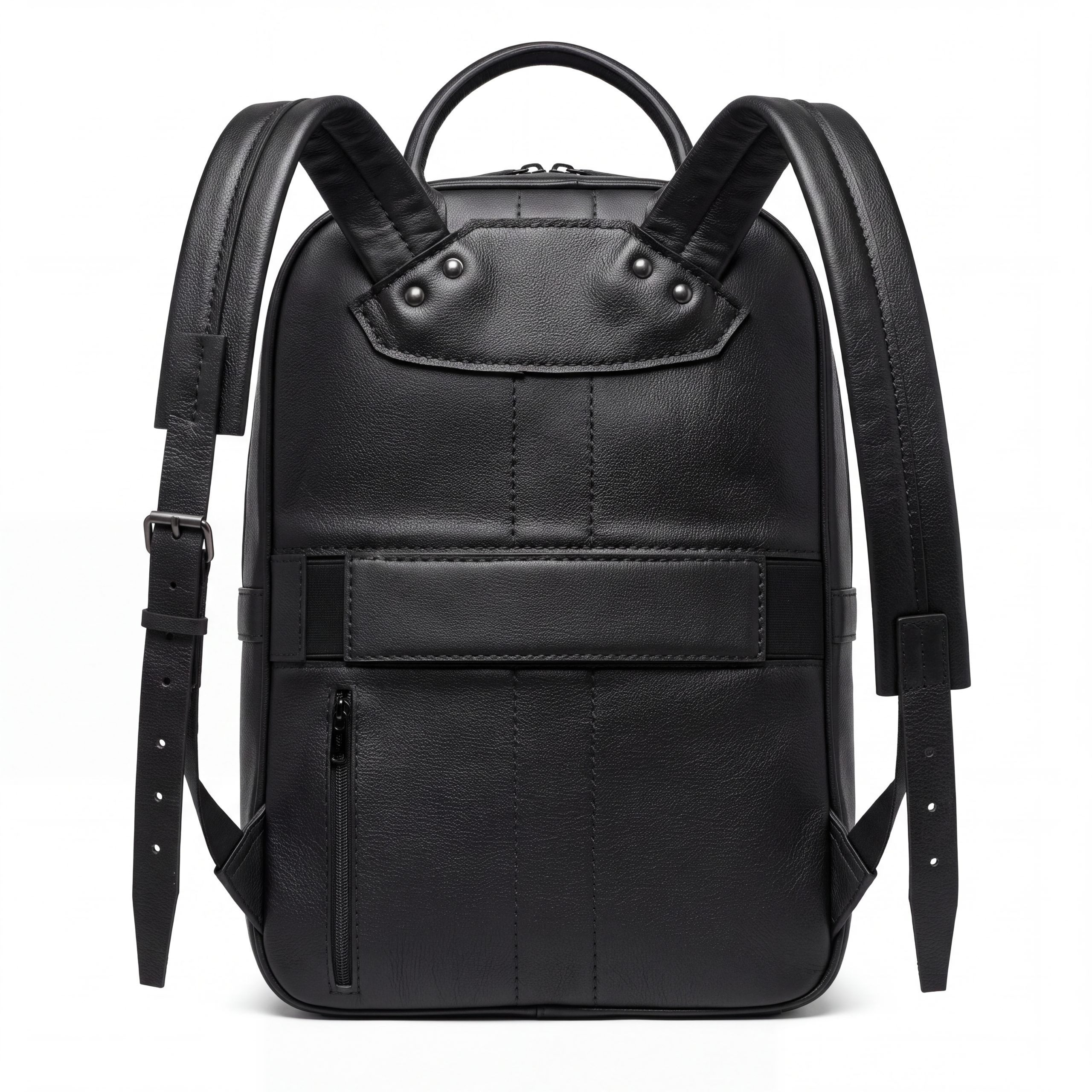 Sleek Black Pebbled Leather Urban Backpack - Image 6