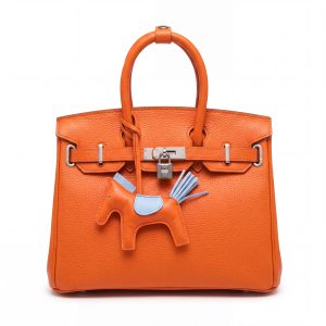 Elegant Vibrant Orange Pebbled Leather Padlock Tote Bag