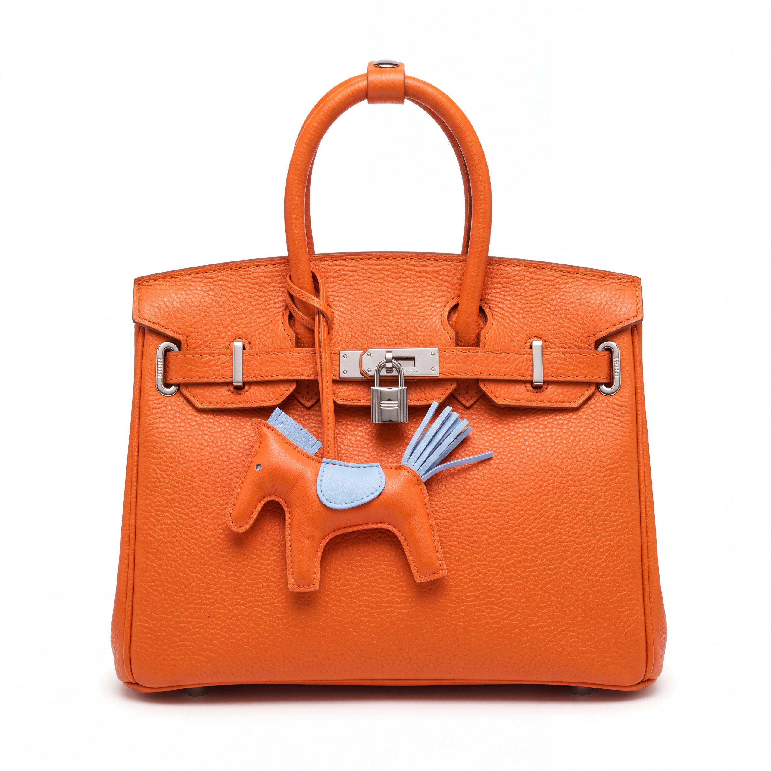 Elegant Vibrant Orange Pebbled Leather Padlock Tote Bag