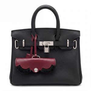 Elegant Black Pebbled Leather Padlock Tote Bag