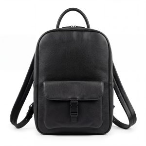 Sleek Black Pebbled Leather Urban Backpack