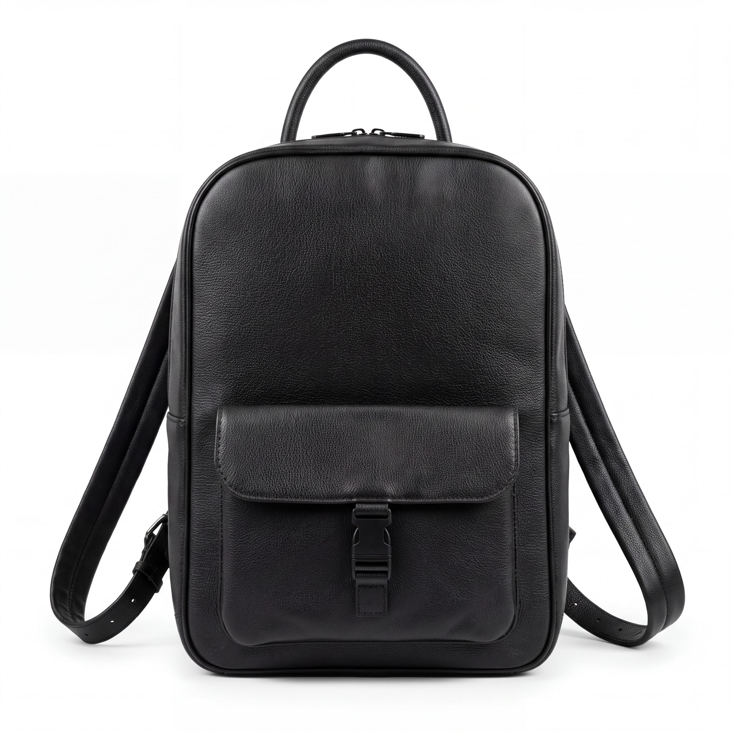 Sleek Black Pebbled Leather Urban Backpack
