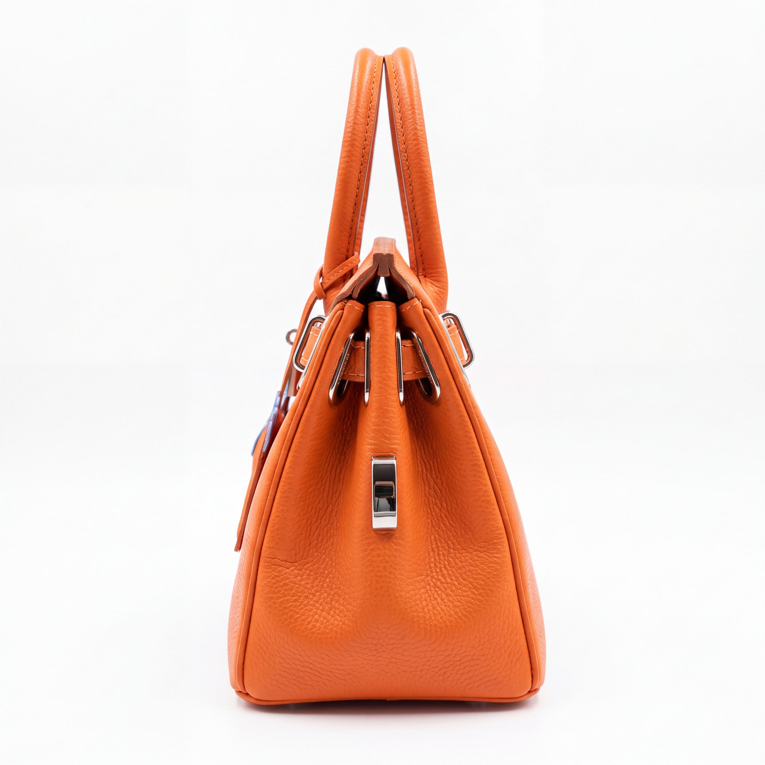 Elegant Vibrant Orange Pebbled Leather Padlock Tote Bag - Image 3