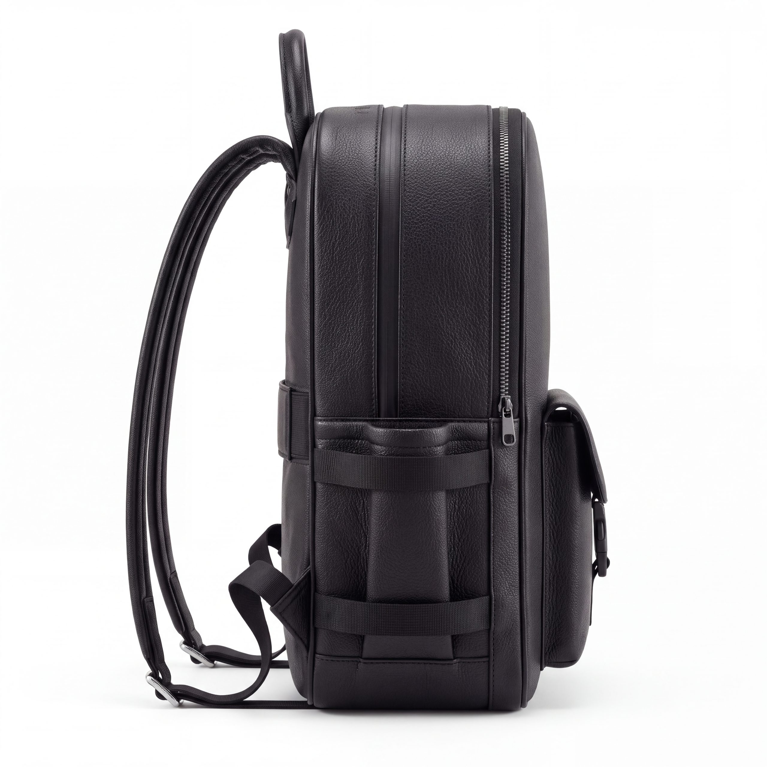 Sleek Black Pebbled Leather Urban Backpack - Image 2